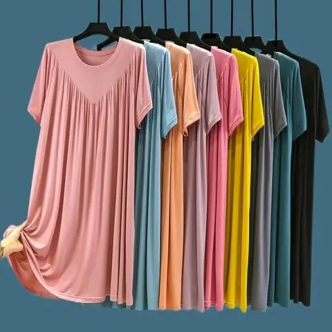

Casual Dress for Women Short Sleeves Round Neck Simple Long Dresses