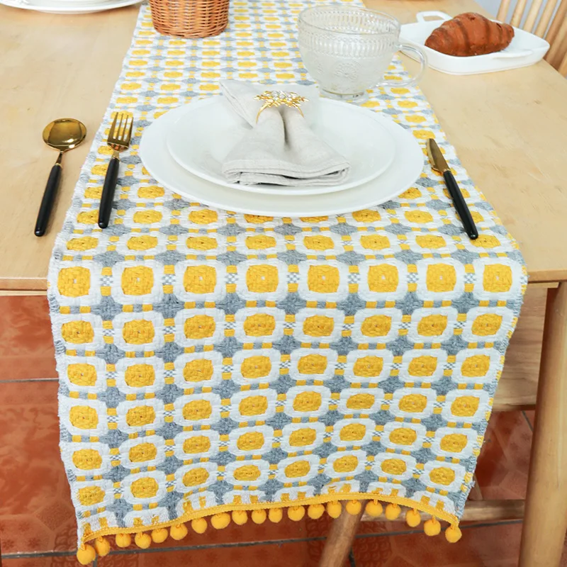 

Yellow Thick Cotton Braided Table Runner Durable Winter Wedding Gift Tea Kitchen Farmhouse Countryside Home Decoration