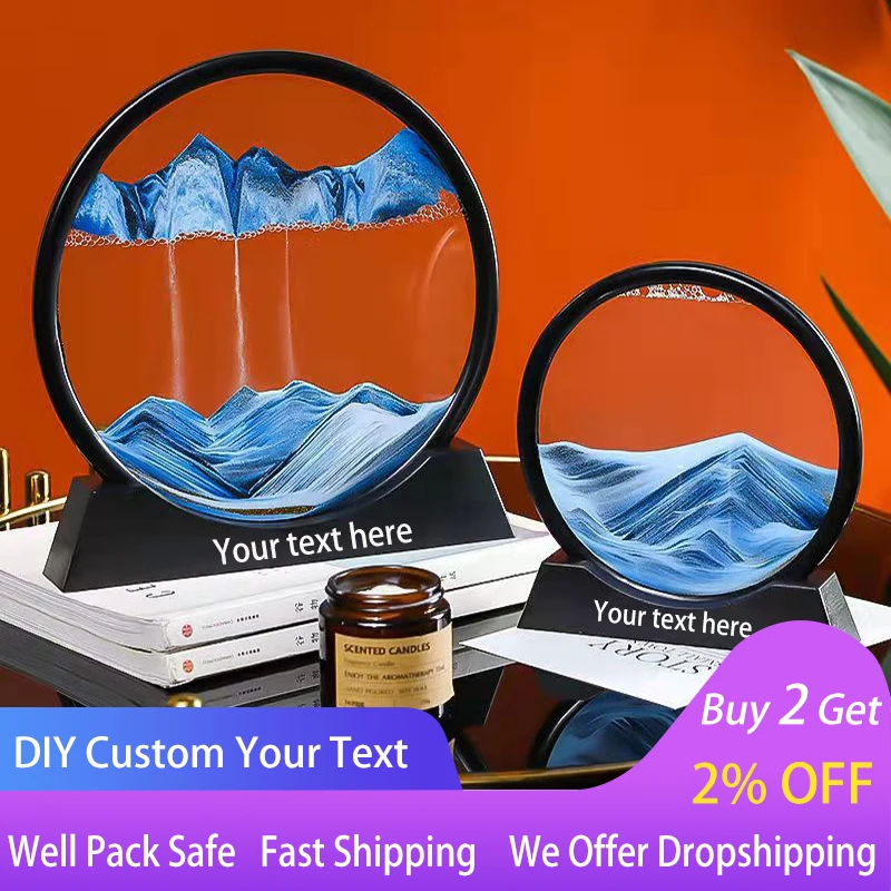 

Customized 3D Glass Moving Sand Art Creatitive Sandscape In Motion Display Flowing Sand Frame Hourglass Painting for Home Decor