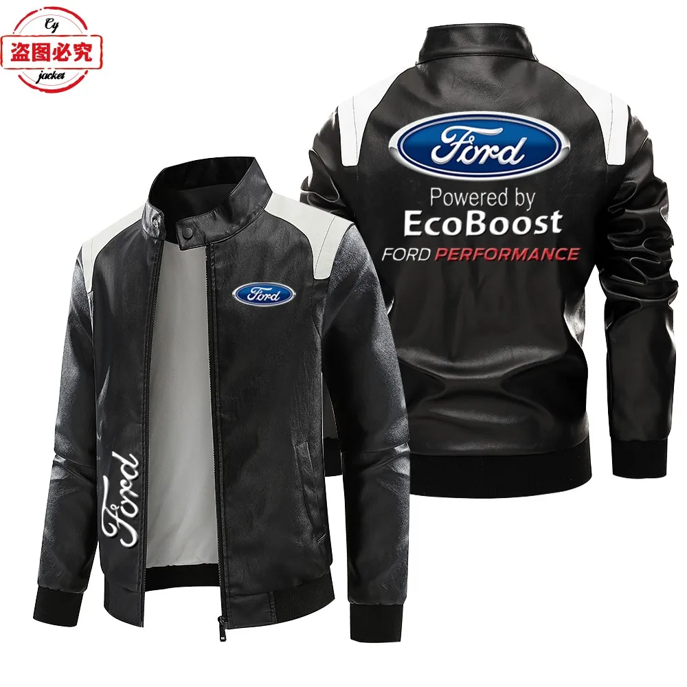 WRC rally Ford racing car logo pu leather jacket windproof spring and autumn men's
