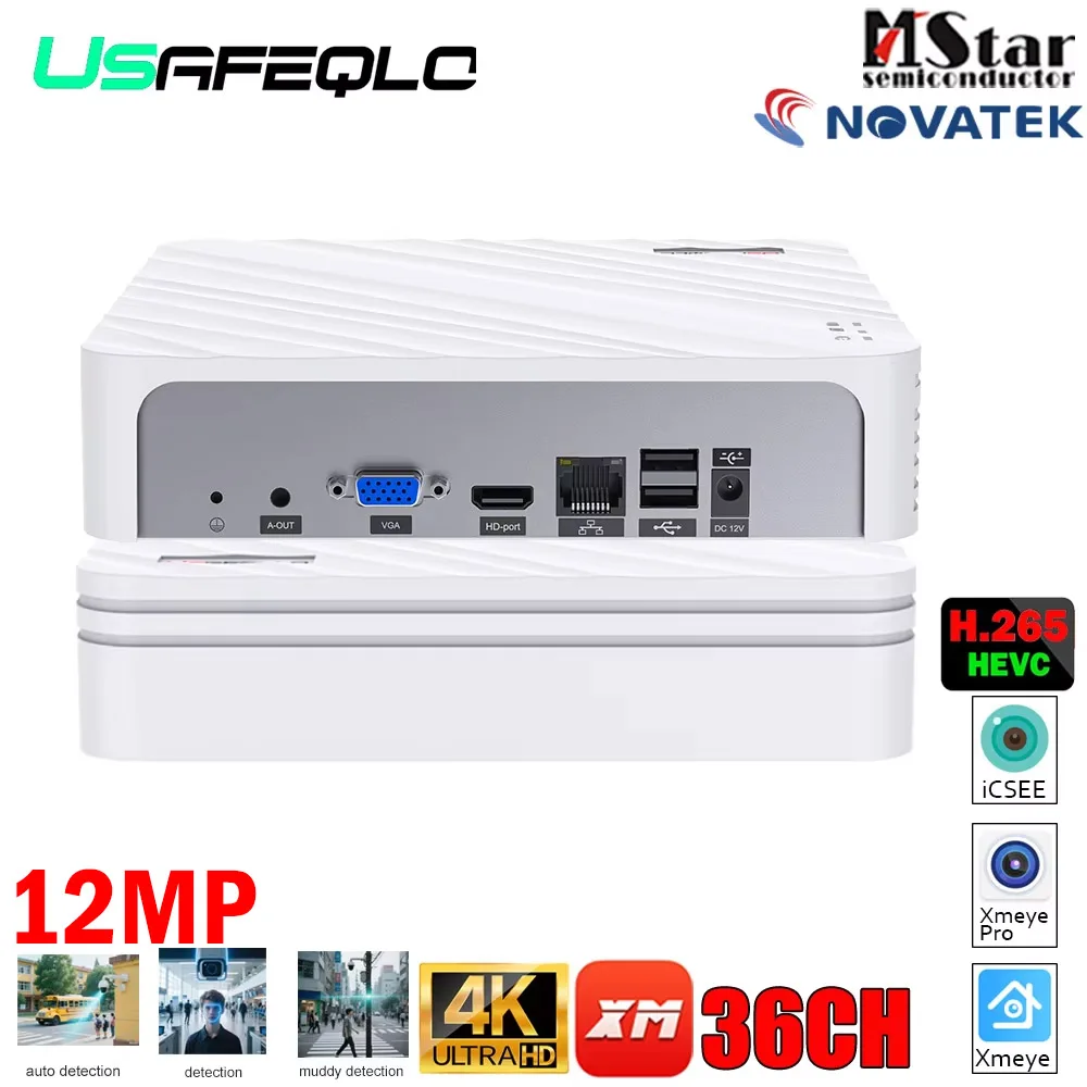 

USAFEQLO 12MP NVR для видеонаблюдения с детектором лиц и людей