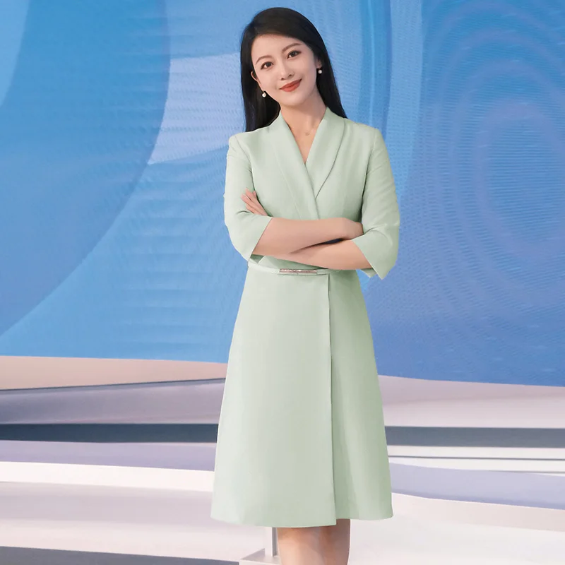Faxiaoman зеленая одежда для выступлений женский элегантный костюм с рукавами 3/4