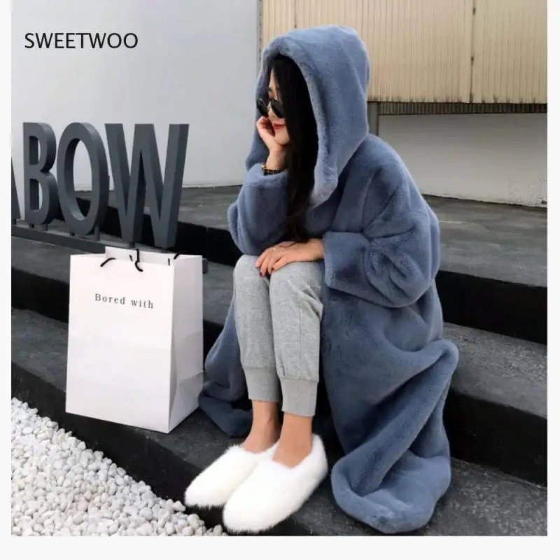 2021 Winter Hooded Women Faux Fur Coat Ladies Thick Warm Outwear Long Fur Jacket Casaco Feminino Inverno Tedy Contracted Slim