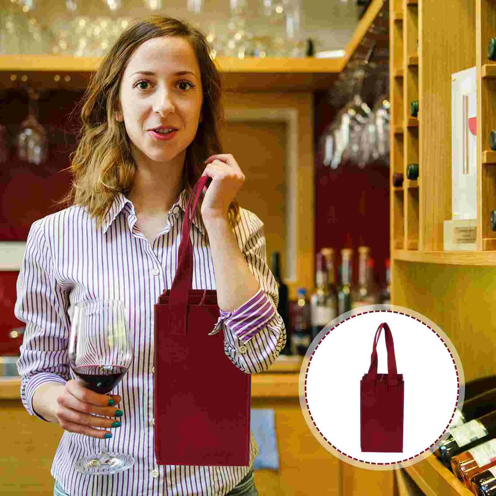 

Tote Bag Cotton Tote Bag Foldable 4 Bottle Carrier Gift Bottle Tote Felt 4 Bottle Bag Shopping