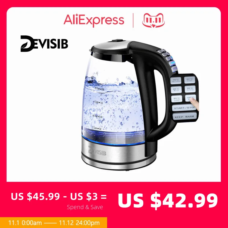 DEVISIB Regulacja temperatury czajnika elektrycznego z 6 ustawieniami 4 godziny utrzymuj ciepło 2.0L bojler wodny automatyczne wyłączanie i ochrona przed gotowaniem czajnik elektryczny czajniki elektryczne 1 DEVISIB Regulacja temperatury czajnika elektrycznego z 6 ustawieniami 4 godziny utrzymuj ciepło 2.0L bojler wodny automatyczne wyłączanie i ochrona przed gotowaniem czajnik elektryczny czajniki elektryczne 1