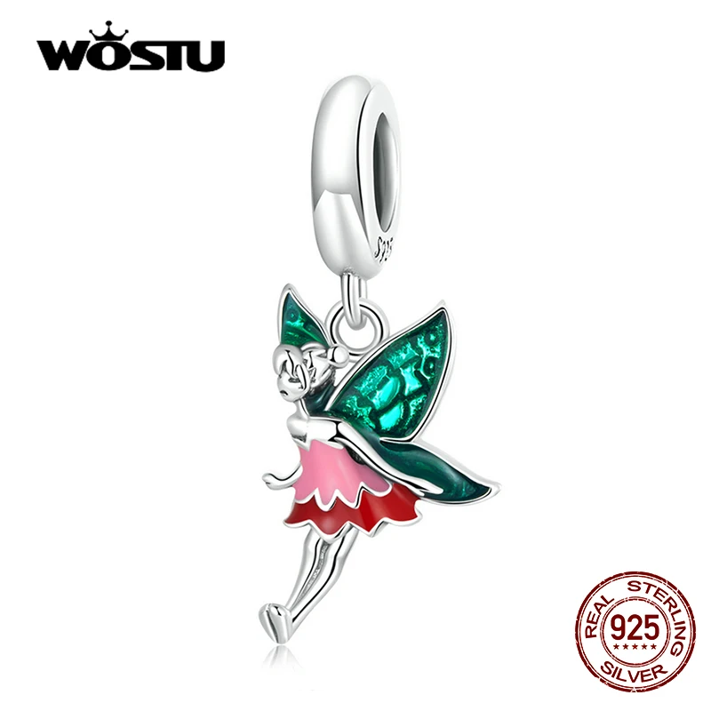 WOSTU 100% 925 Sterling Silver Cute Fairy Elf Charms Bead Pendant Fit Original DIY Bracelet Bangle Fine S925 Lucky Jewelry Gifts