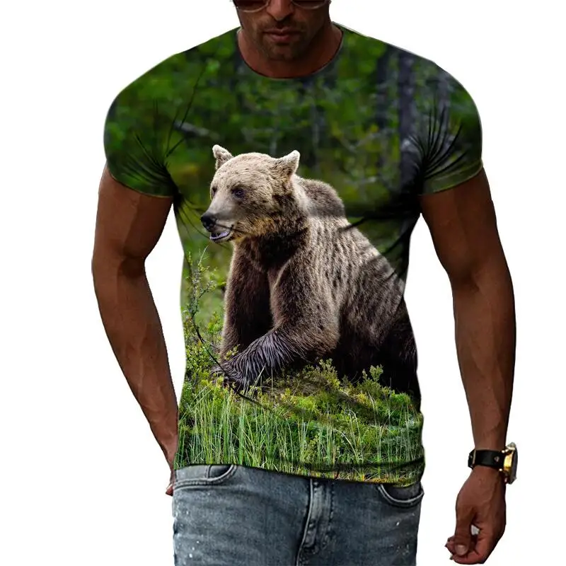 

Summer Fashion Men's Animal Print Bear Casual 3D HD Printed T-shirt Hip Hop Harajuku Personality Crewneck Short Sleeve Clothing