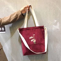 women shoulder bag 2021 cute corduroy tote bag with zipper girl fashion shopper handbags embroidery small daisies crossbody bags