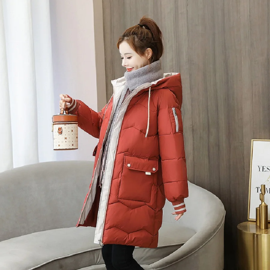 Oversized 4XL Hooded Mid-length Cotton Padded Coat Women Loose Warm Thicken Parka Fluffy Overcoat Snow Wear Korean Solid Outwear enlarge