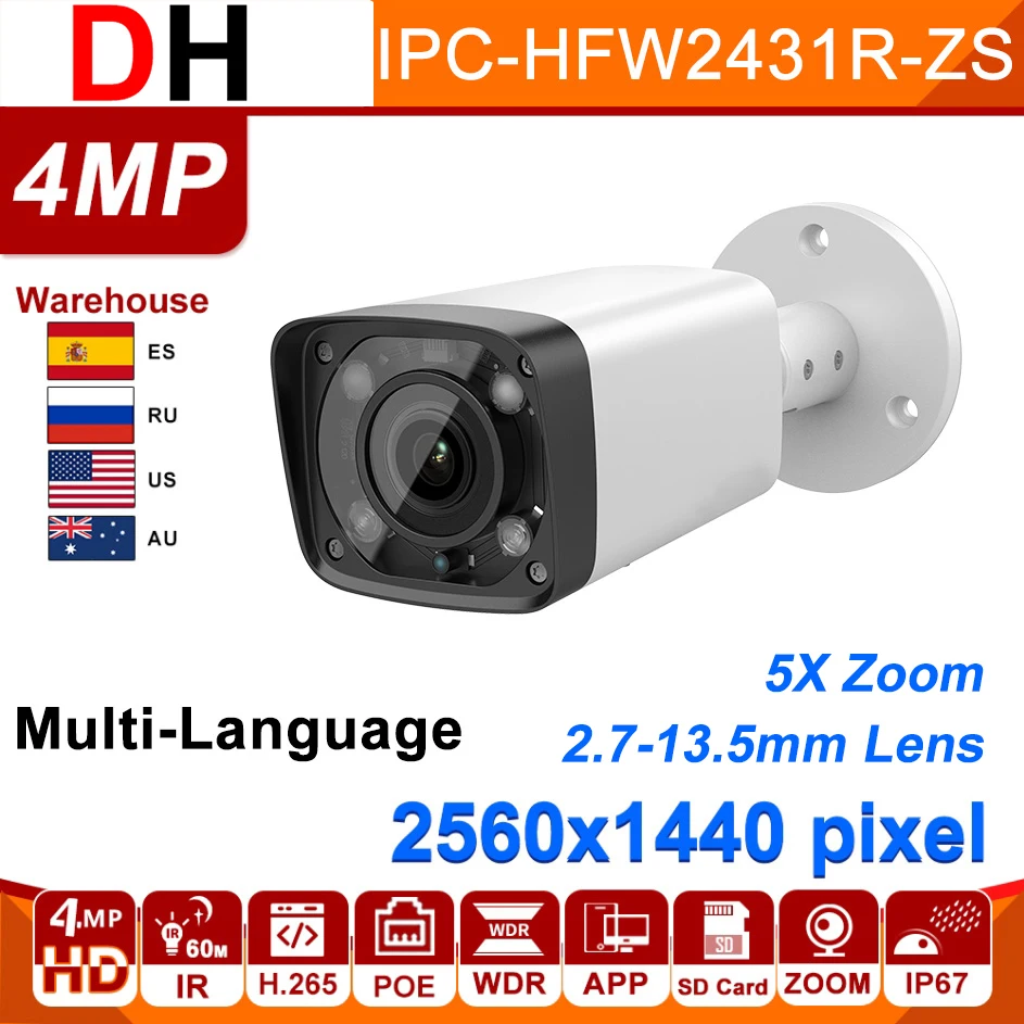 

Dahua IP Camera 4MP Bullet Zoom 5X HD PoE Motorize Lens IPC HFW4431R Z IPC-HFW2431R-ZS IR Auto Focus IP67 Security Surveillance