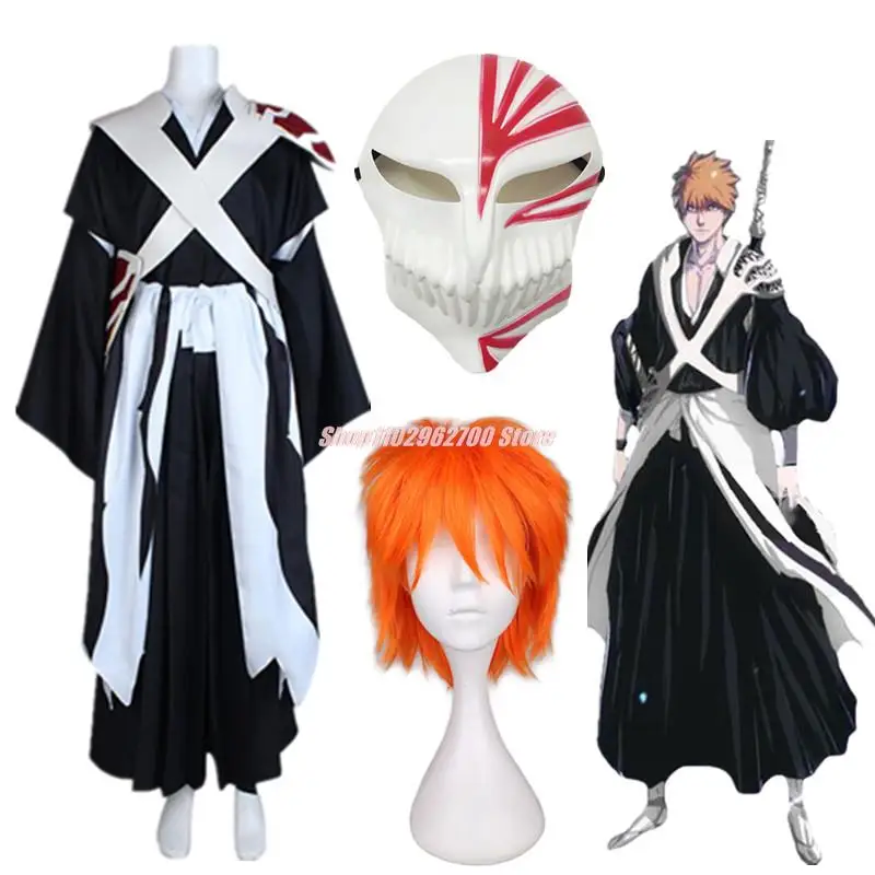 

Bleach Thousand-Year Blood War Kurosaki Ichigo Cosplay Costume Black Kimon Uniform Halloween Carnival Party Japanese Suit Mask