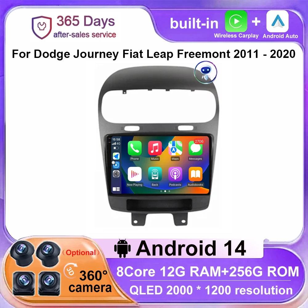 Автомагнитола на Android 14 для Dodge Journey Fiat Leap Freemont 2011 - 2020 Carplay авто мультимедийный