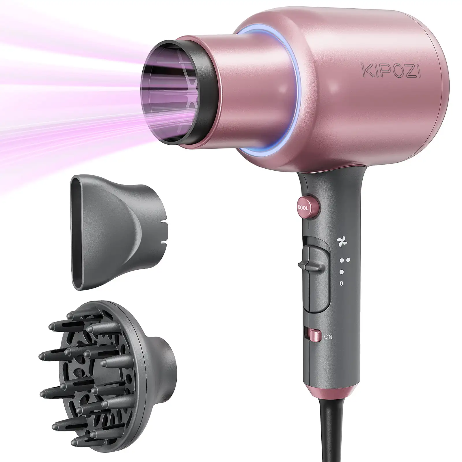 

Professional Ionic Hair Dryer, Blow Dryer with Diffuser and Concentrator for Curly Hair, 1875 Watts, Pink