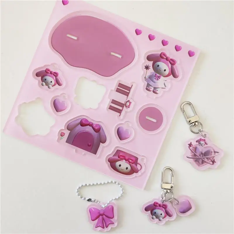 

Kawaii Sanrios Keychain Kuromi My Melody Cinnamoroll Cartoon Diy Acrylic Backpack Pendant Stand-Up Accessories for Girls Gift