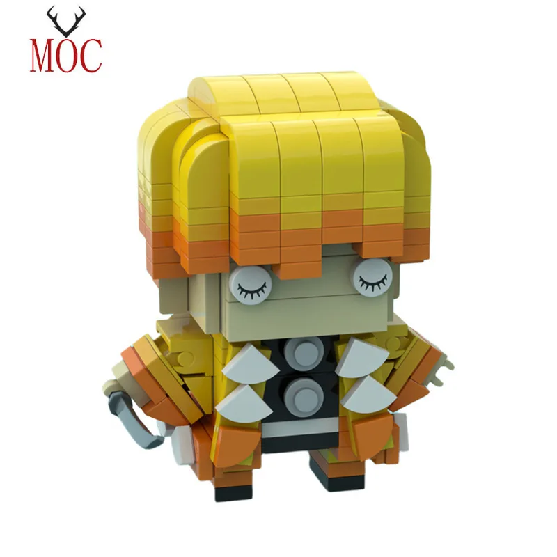 

Moc Demon Slayered Brickheadz Japan Action Figure Classic Anime Character Agatsuma Zenitsu Model Building Block Toy Boy Gift