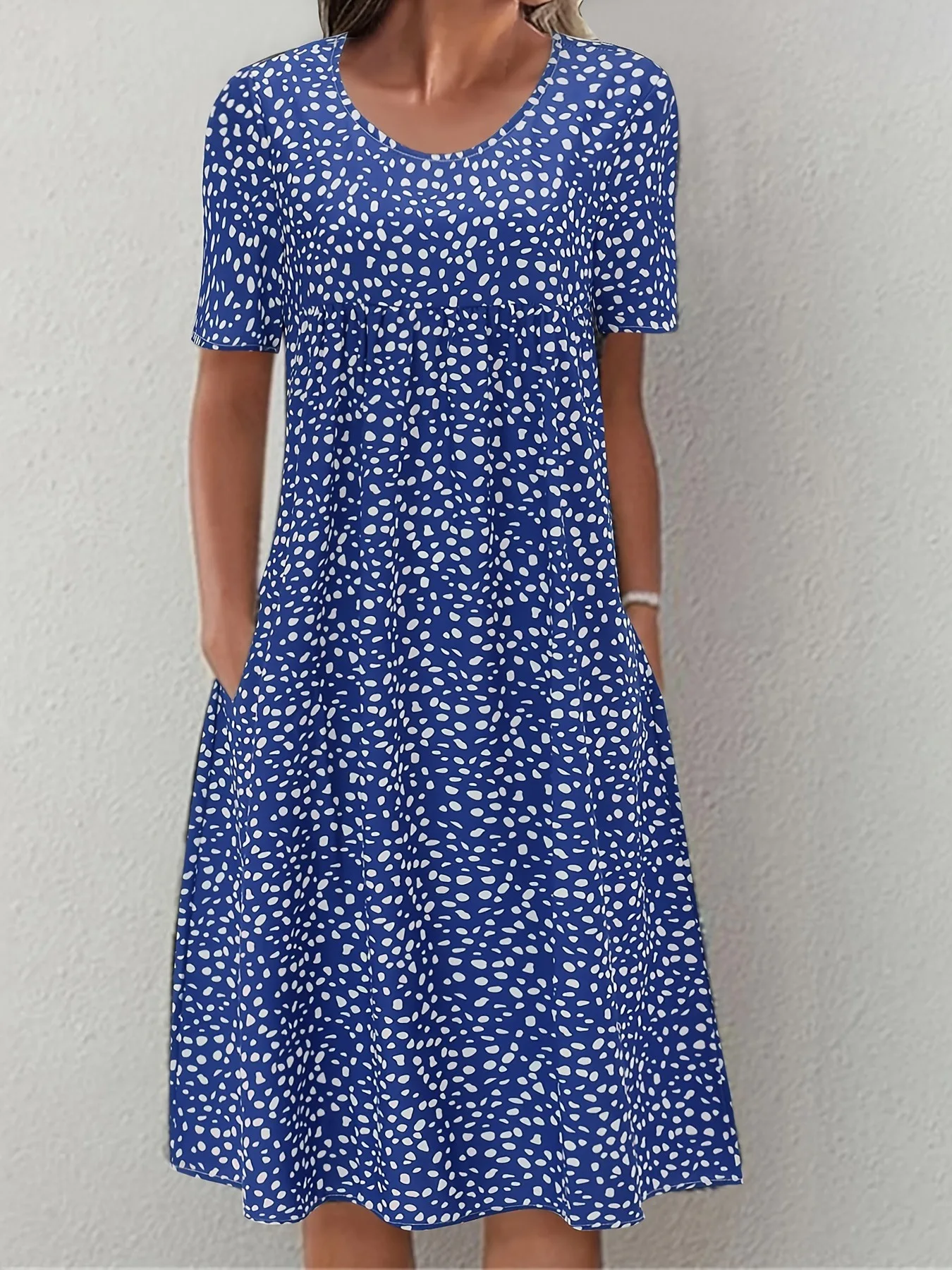 

Women Boho Floral Print Dual Pockets Midi Dresses Casual O Neck Short Sleeve Blue Beach Dresses Summer New In 2023 Home Vestidos
