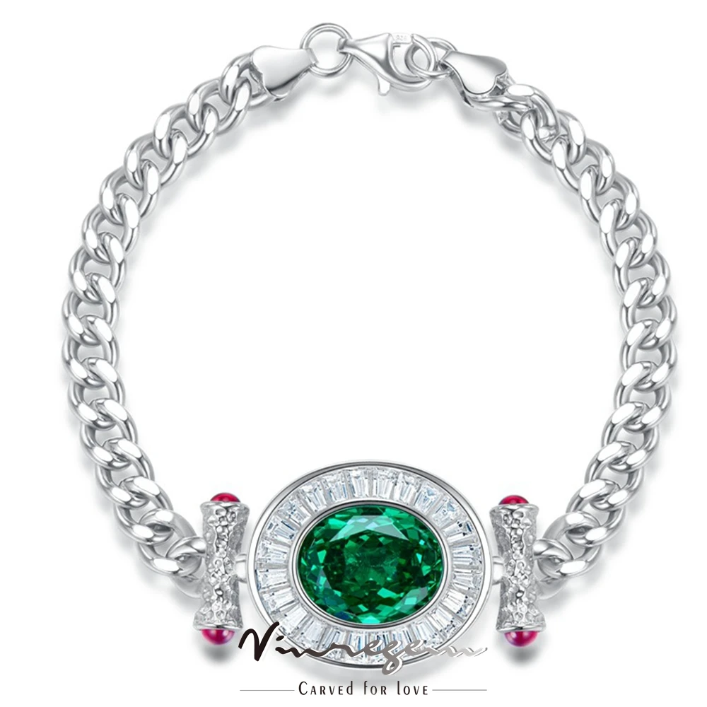 Vinregem 18K White Gold 10*12MM Sapphire Gemstones Bracelets For Women Engagement Gift 925 Sterling Silver Jewelry Drop Shipping