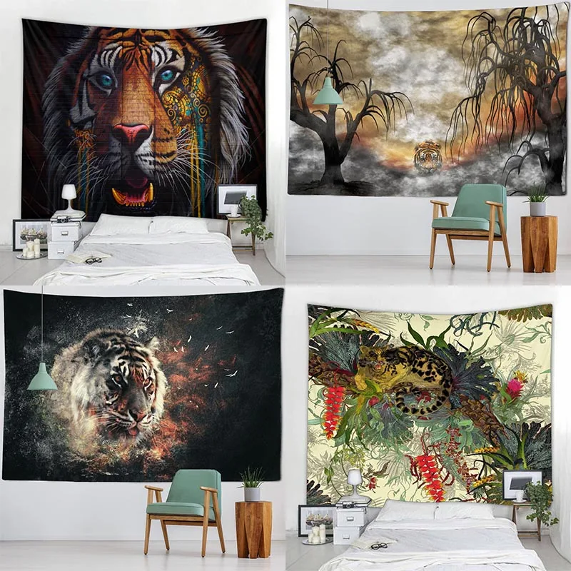 

Тигровый настенный гобелен в стиле хиппи, животное, тапиз, Психоделическое искусство, комната, настенный фон, украшение, тканевое одеяло на заказ
