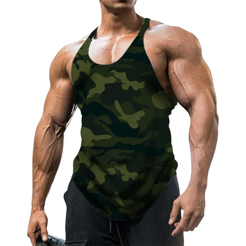 

2023 New Fashion Men Camouflage Casual Sport T Shirt Sleeveless Round Neck Vest Slim Fitness Tank Top Undershirt Men's Clothing