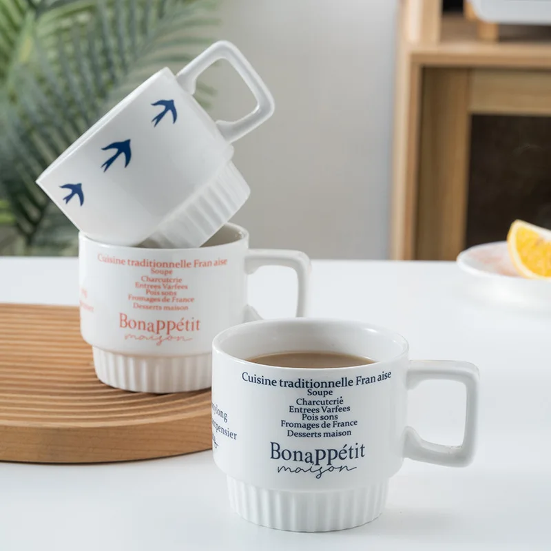 

Letters Printed Ceramic Water Cup Simple Ceramic Breakfast Cup Striped Water Drinking Cup Coffee Milk Mug Home Office Cup ZB420
