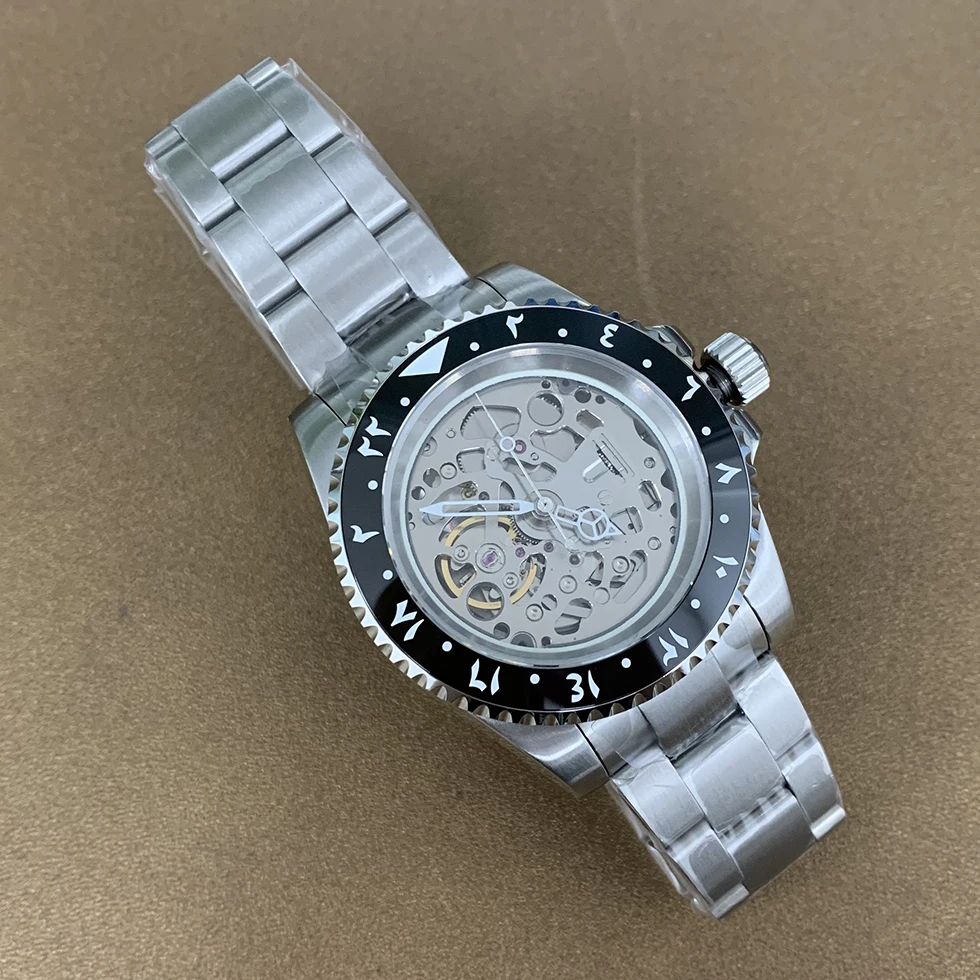 

New 40mm GEERVO No Logo Sapphire Crystal 316L Stainless Steel Case Japanese nh70 Movement Hollow Out Dial Skeleton Men's Watch