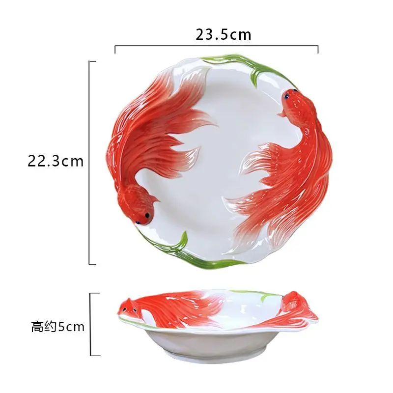 

Китайская керамическая глубокая тарелка Koi, домашняя 3D рельефная овощная тарелка, глубокая суповая тарелка, миска с железной рыбкой, символизирование удачи, счастья