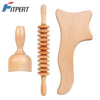 3pcsset wood therapy massage tool maderotherapia kit wooden massager stick for anti cellulitelymphatic drainagebody sculpting