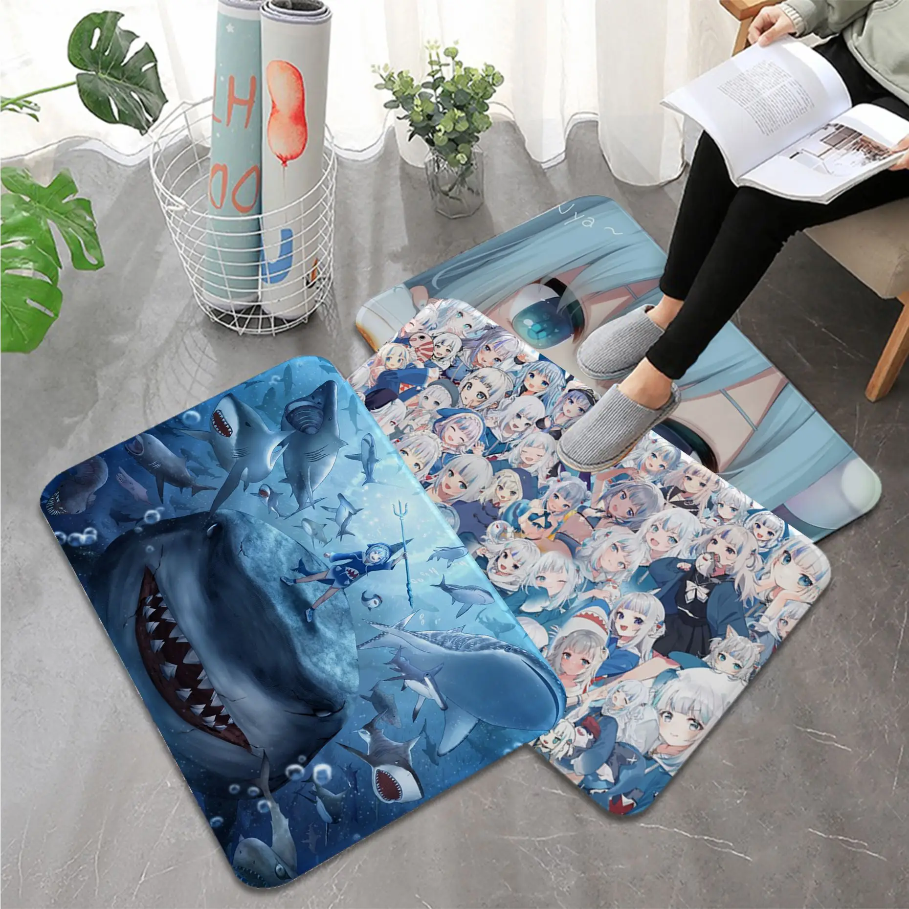 

Hololive Gawr Gura Floor Mat Nordic Style Bedroom Living Room Doormat Home Balcony Anti-Slip Household Carpets