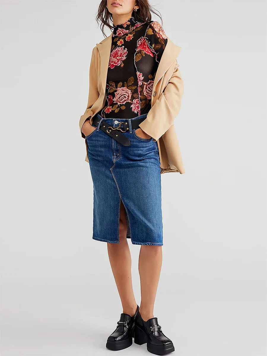 Женская облегающая блузка с длинным рукавом и ложным воротником