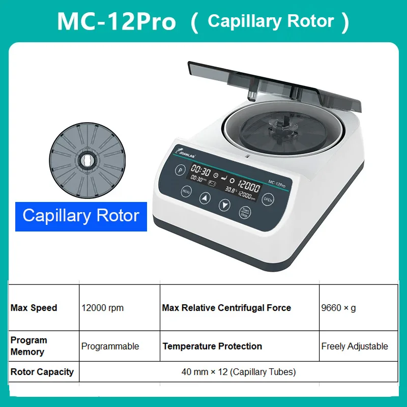 Фото Центрифуга для гематокрита MC-12Pro 12000 об/мин с ротором на 12 капилляров для разделения PRP и CGF сыворотки №1