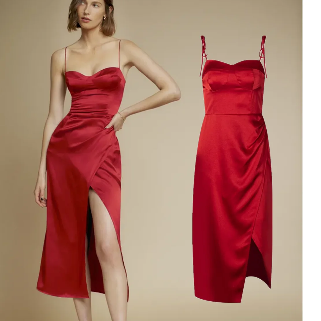 

Maxdutti весенне-летнее платье, новинка, женское красное платье на бретелях