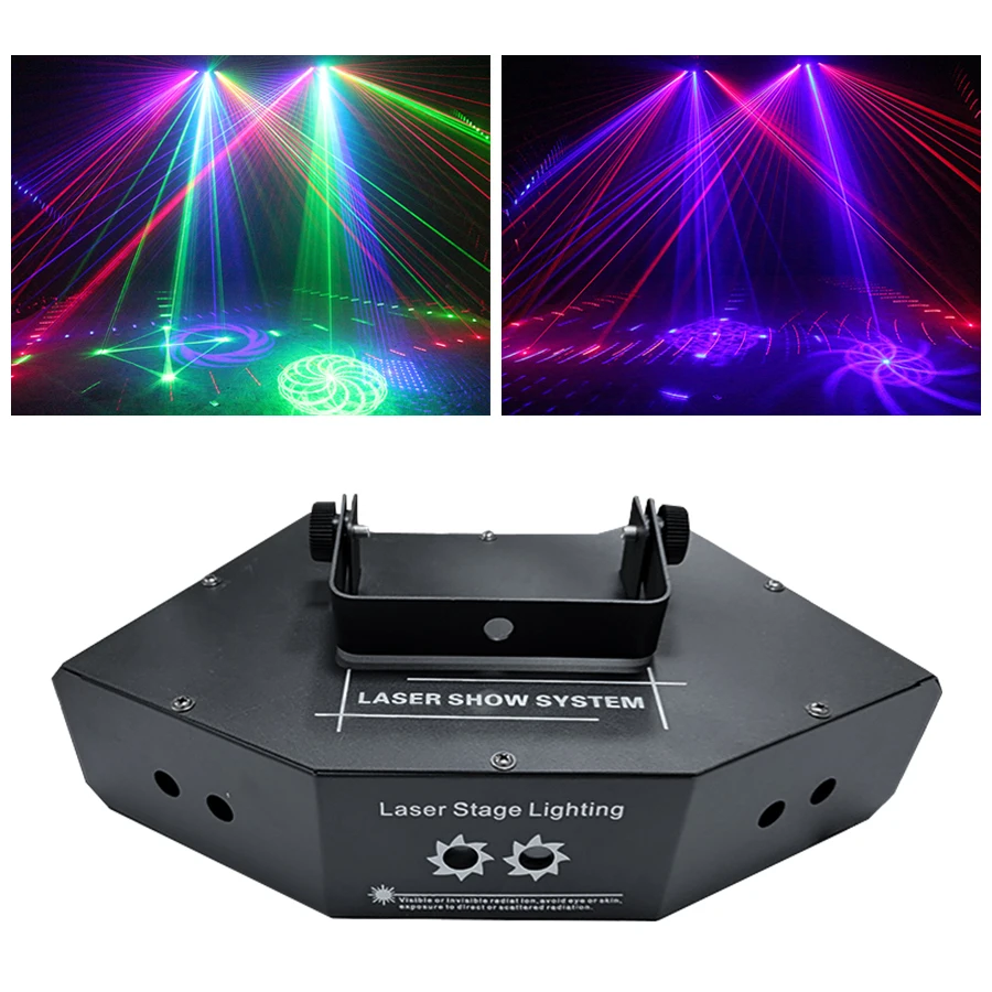 DJ Disco Stage Laser Projector Six Eyes RGB Lights DMX Voice Activated Mode Scanner Christmas Home Ball System Performance