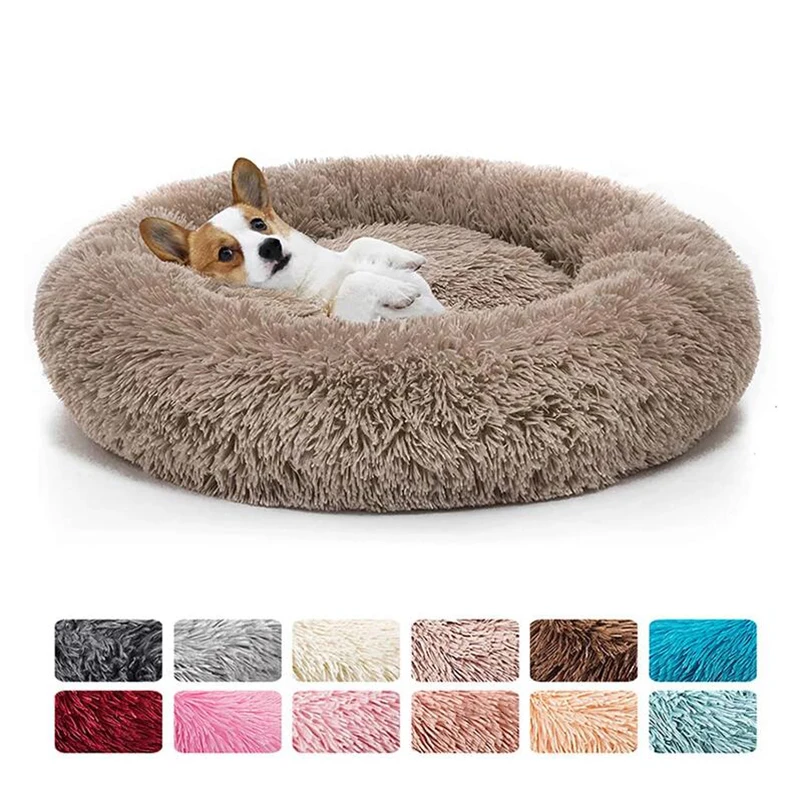 

Кровать для собаки в виде пончика, теплая мягкая длинная плюшевая подушка для домашнего питомца, мягкая кровать для больших собак, кровать д...