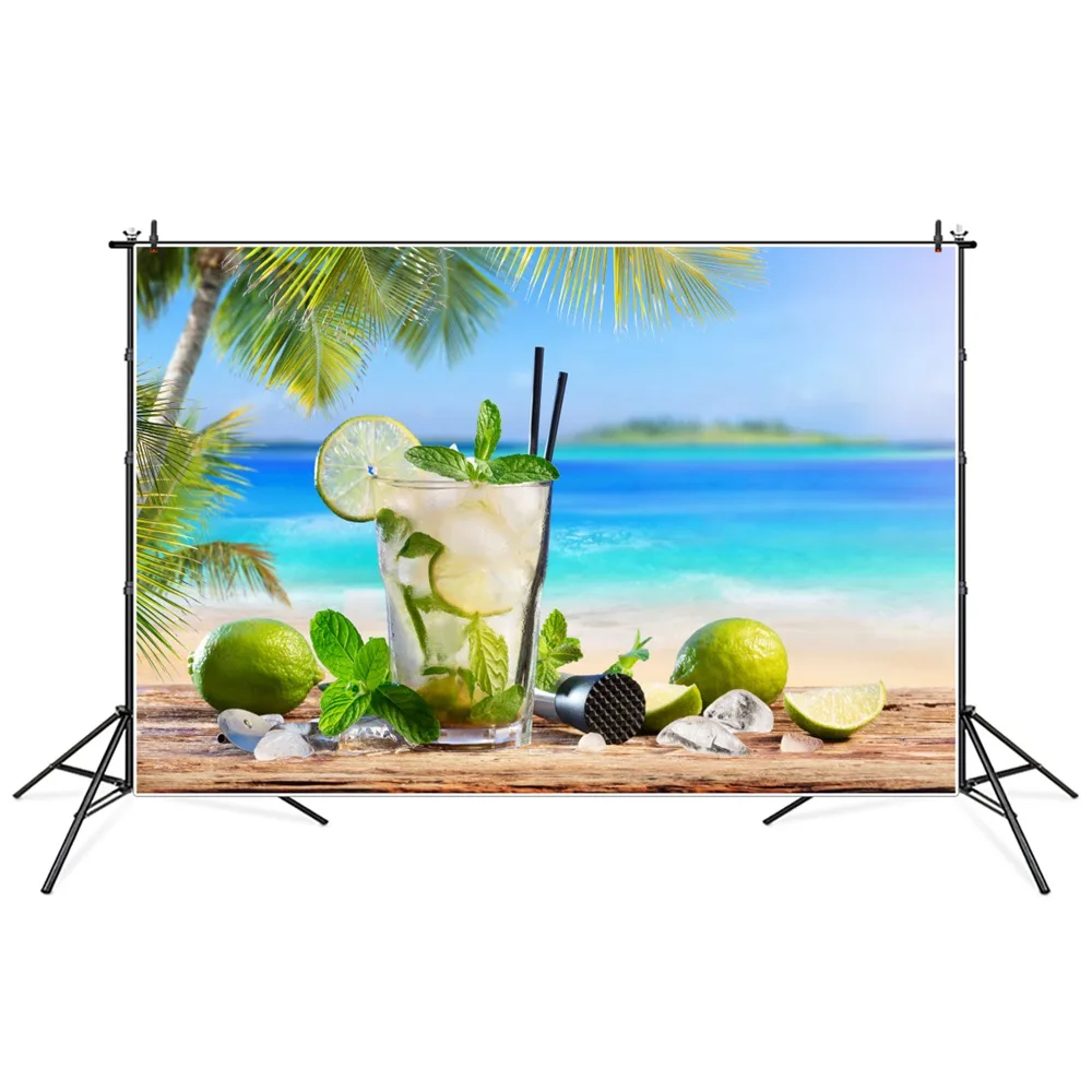 Lemons Decor Beach Backgrounds Seaside Blue Sky Cool Drinking Shell Children Holiday Photography Backdrops Photographic Portrait