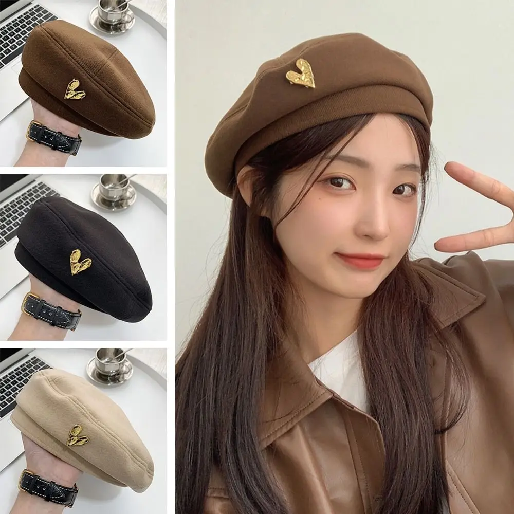 

Lolita Elegant Hat Solid Beanie Cap Brimless Baret For Women Woolen Beret Hat With Love Heart