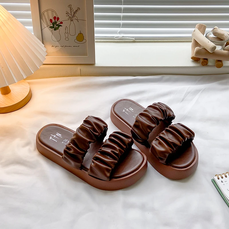 

Тапки женские на средней платформе, роскошные мягкие шлепанцы, Искусственная резина, римские базовые тапочки, лето 2022