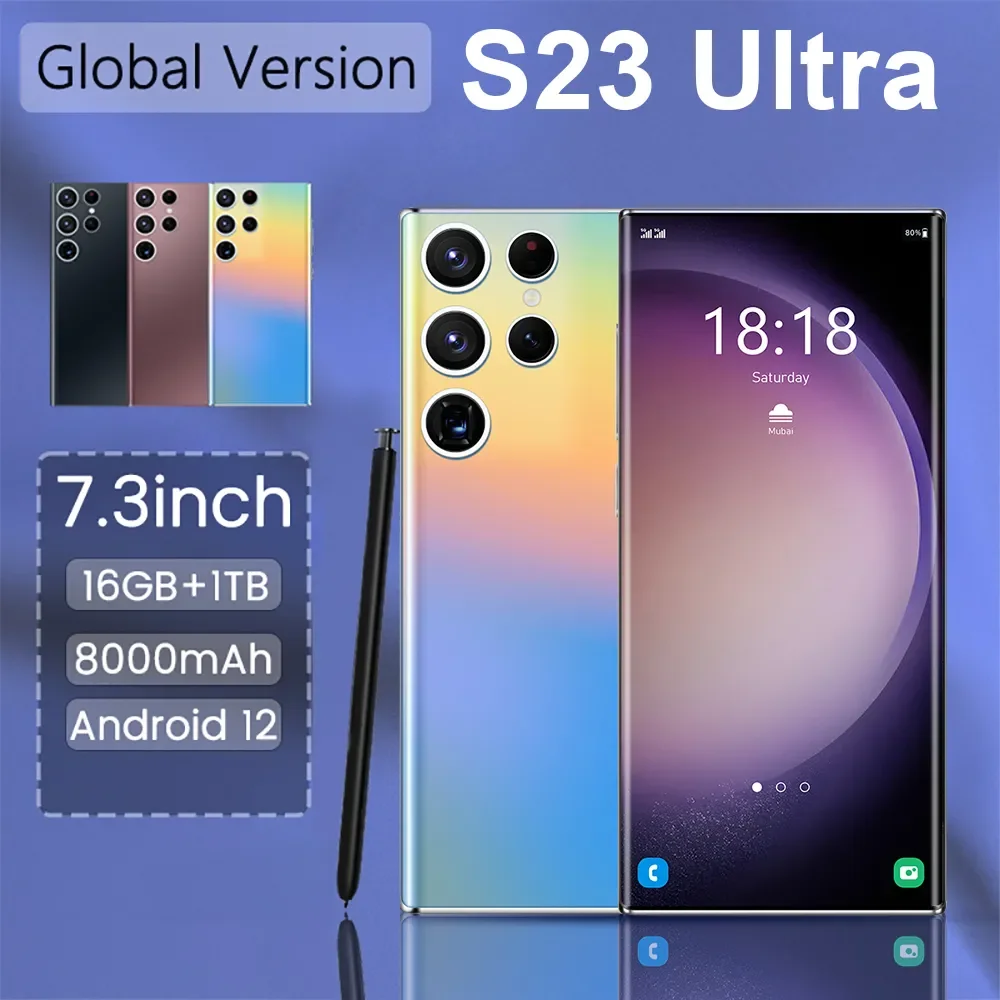 

SmartPhone S23 Ultra 7.3 HD Android Mobile Phones Unlocked 4G/5G Dual Sim Card 8000mAh 16GB+1TB Cellphones 48MP+72MP Celulares