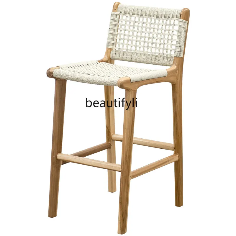 

yj Island Stool Nordic Homestay Bar Stool Stool Solid Wood Rattan Bar High Chair Home Dining Chair