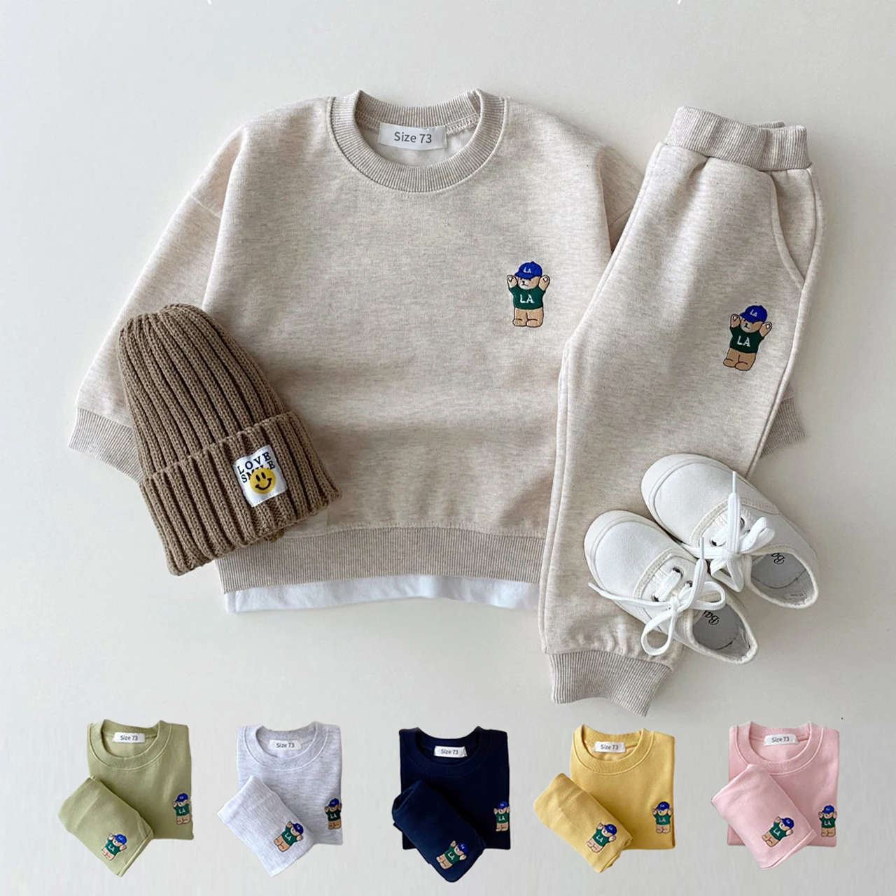 

Cotton Kids Basic Sweatshirt+jogger Sets Suits Toddler Set Gilrs Embroidered Korea Outfits Pants Baby Bear Sports Clothes Boys