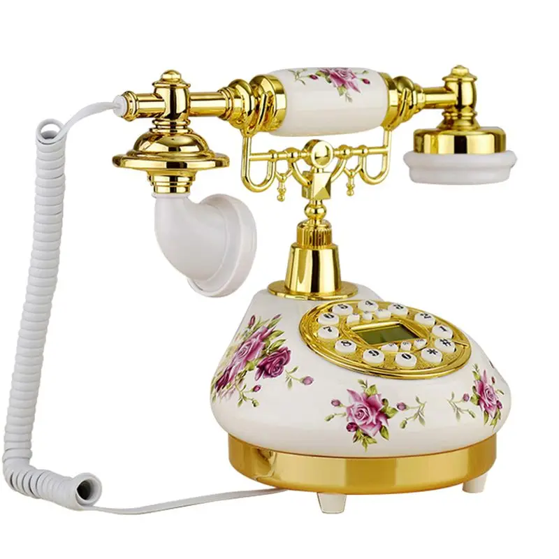 Ceramic Vintage Antique Phone Landline Telephone With Caller ID, Blue Screen Backlight, Electronic Ringtone For Home Office