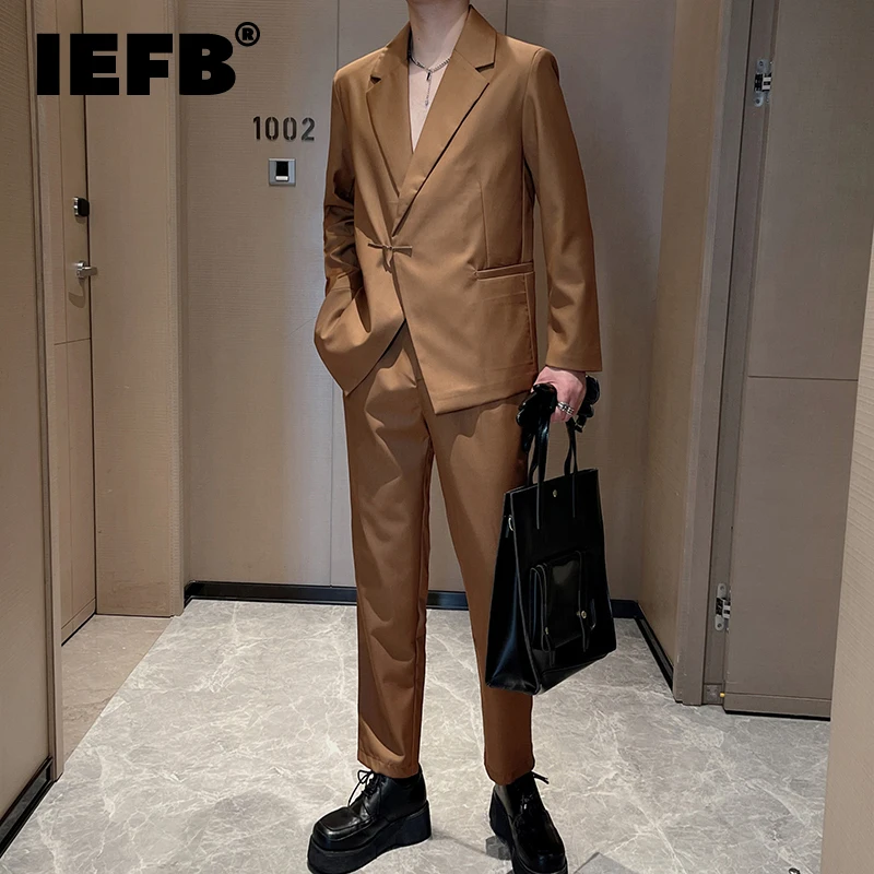 

Мужской костюм из двух предметов IEFB, Осенний дизайнерский блейзер в британском стиле с металлическими пуговицами, трендовые повседневные брюки для мужчин, 9C2360