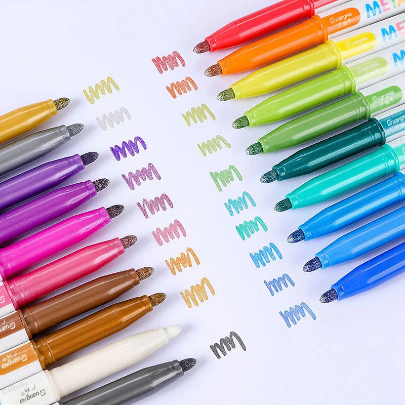 

8/12/20 Colors Art Marker 3.0mm Nib Metallic Pen Paint Marker for Photo Album Black Paper Drawing School Art Supplies