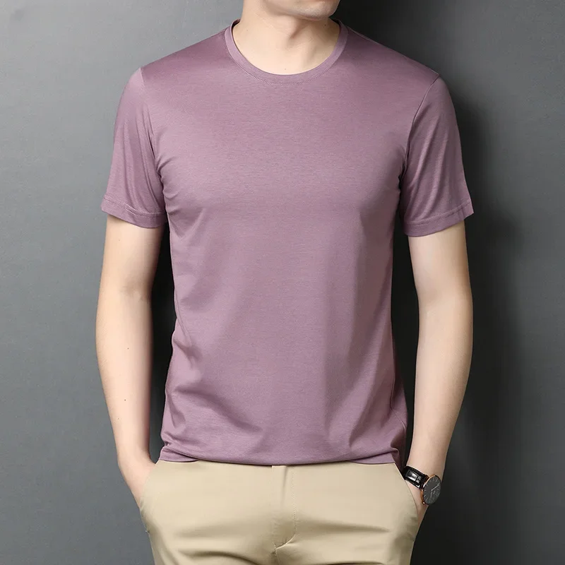 

Футболки из мерсеризированного хлопка, летние простые новые брендовые топы, футболка с круглым вырезом, мужская повседневная модная одежда с коротким рукавом для мужчин