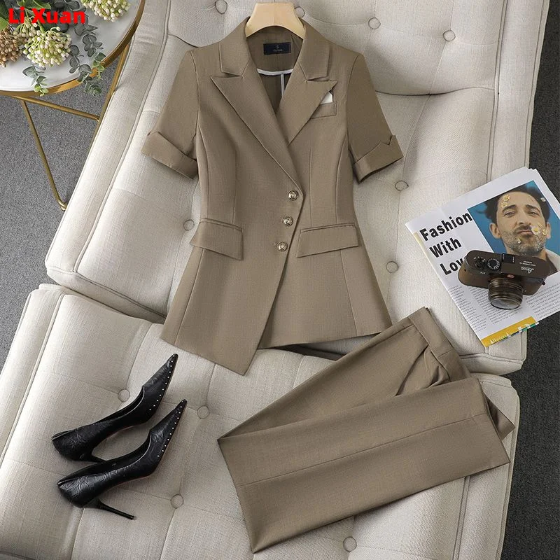 New Elegant Women Formal Suits For 2023 Summer High Quality Fashion Slim Casual Blazer And Pants Office Ladies Work Wear