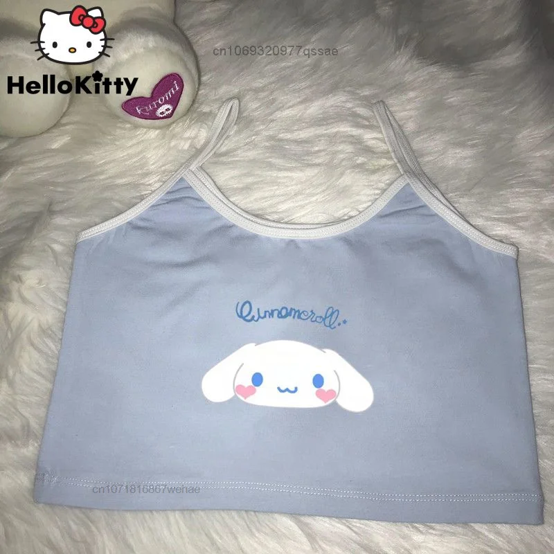

Sanrio Cinnamoroll Милая кавайная Y2k топы для девушек Женские топы с мультяшным рисунком для женщин пикантная хлопковая Мягкая тонкая короткая спор...
