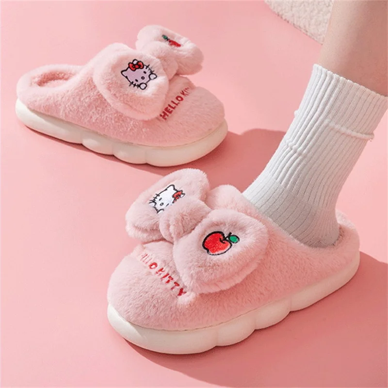 

Sanrio Hello Kitty Kuromi Mymelody Cinnamorol Cotton Slippers Anti-Skid Warm Kawaii Children's Plush Slippers Autumn Winter
