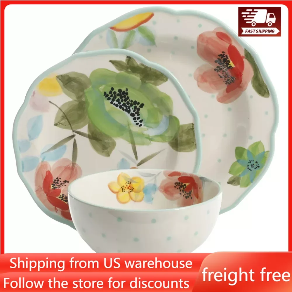 

Tableware Vintage Bloom 12-Piece Dinnerware Set Free Shipping Dish Plates for Food Plates Dinner Sets Ceramic Dishes to Eat Bar