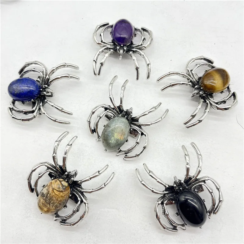 

Inlaid With Natural/artificial Crystal Agate Semi-precious Stone Alloy Spider Necklace/brooch Pendant Dual-purpose Jewelry Gift