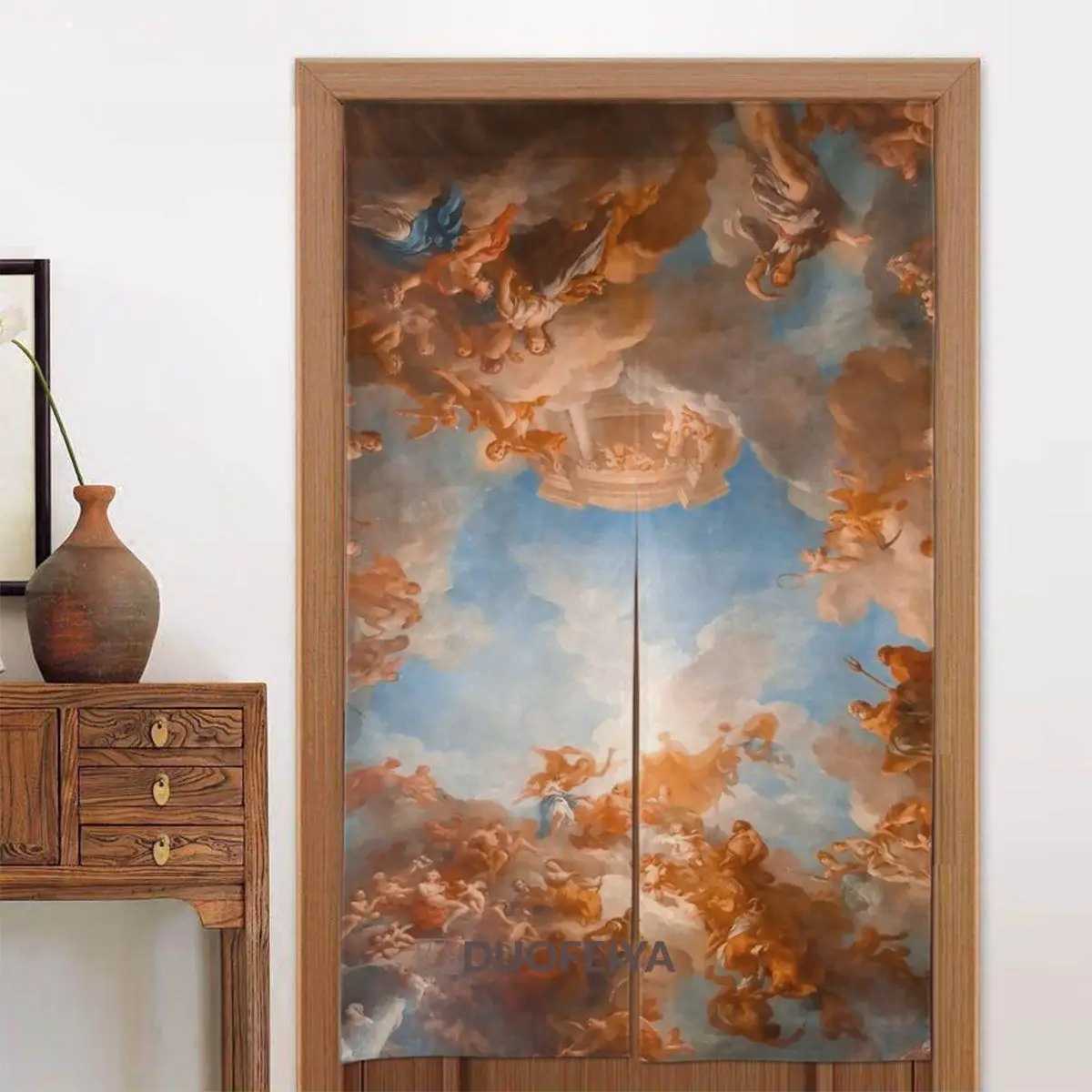 

Oil Painting Japanese Door Curtains Angel Blackout Curtains Cotton Linen Hanging Half Curtain for Partition Home Decorations