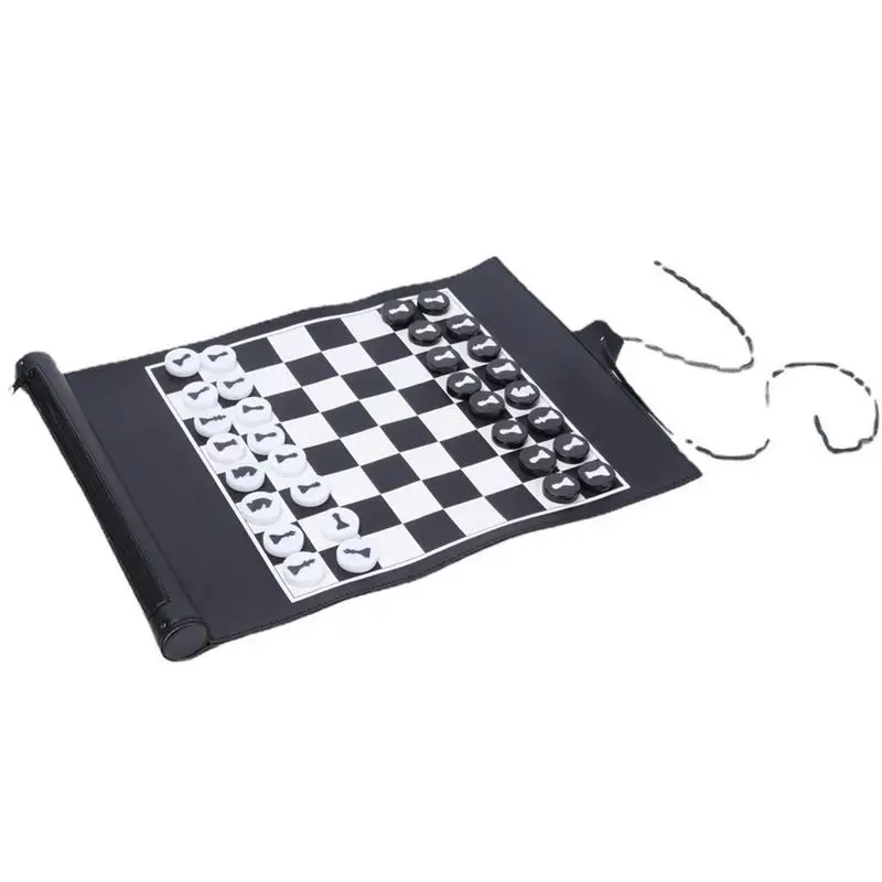 

Portable Chess Checkers Roll Up Game Board Chess Game Adults Kids Students Chess Board Game For Travel Home School Puzzle Game
